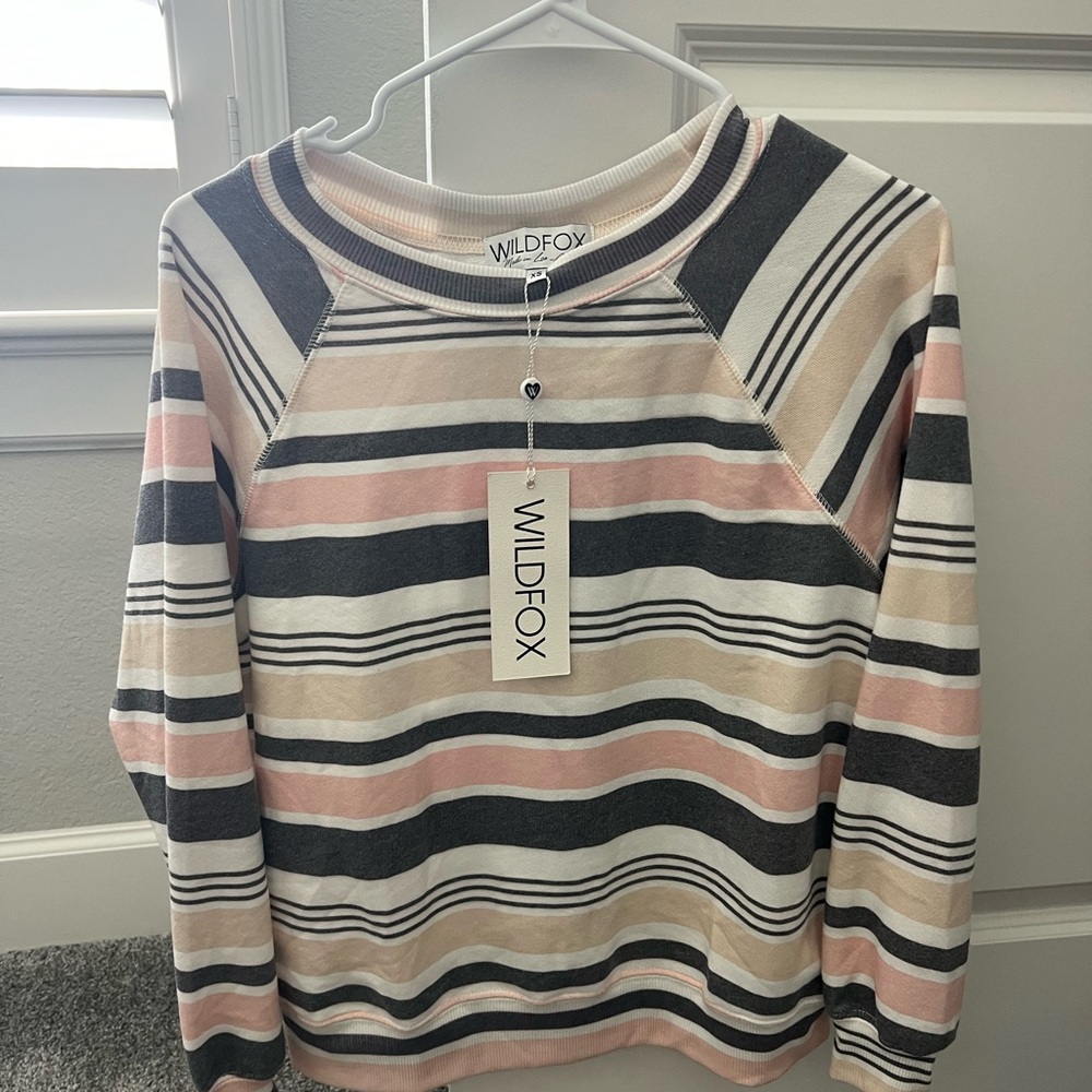 Wildfox Striped Crew Neck Sweater - Pink, Black, White
